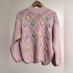 Huntington Ridge Pink Knitted by Hand Sweater with Pastel Accents Large
